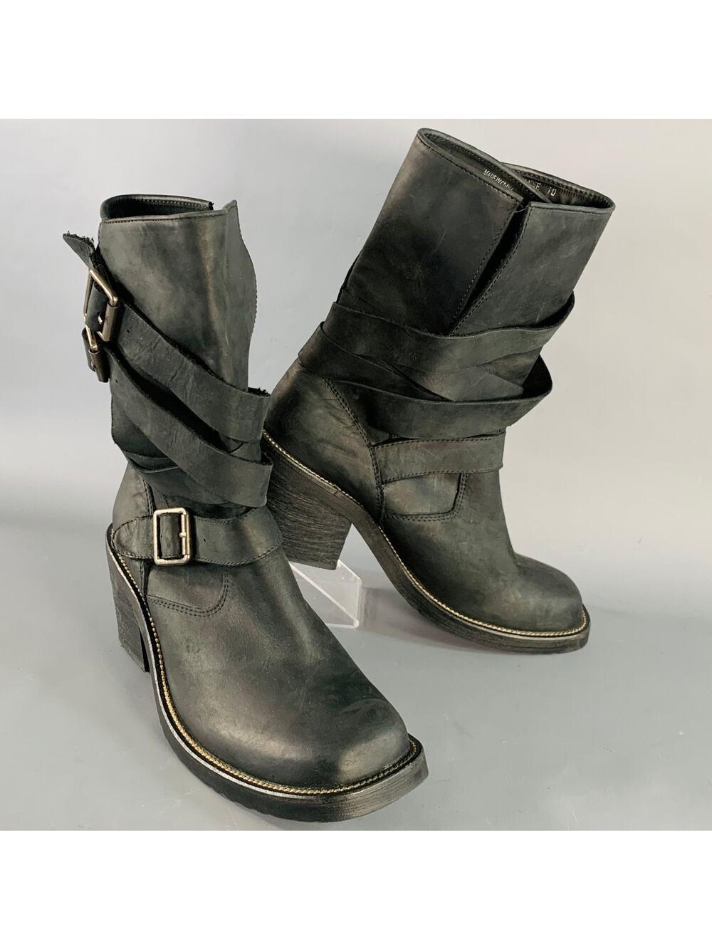 JEFFREY CAMPBELL Size 10 Deanne Black Leather Buckle Biker Boots